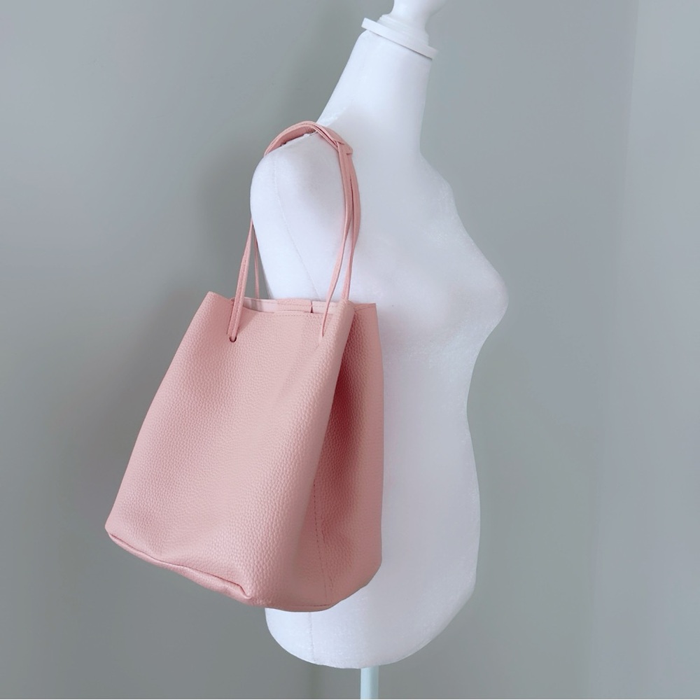 Blush Pink Pebbled Faux Leather Bucket  2-ways Crossbody and Shoulder Bag